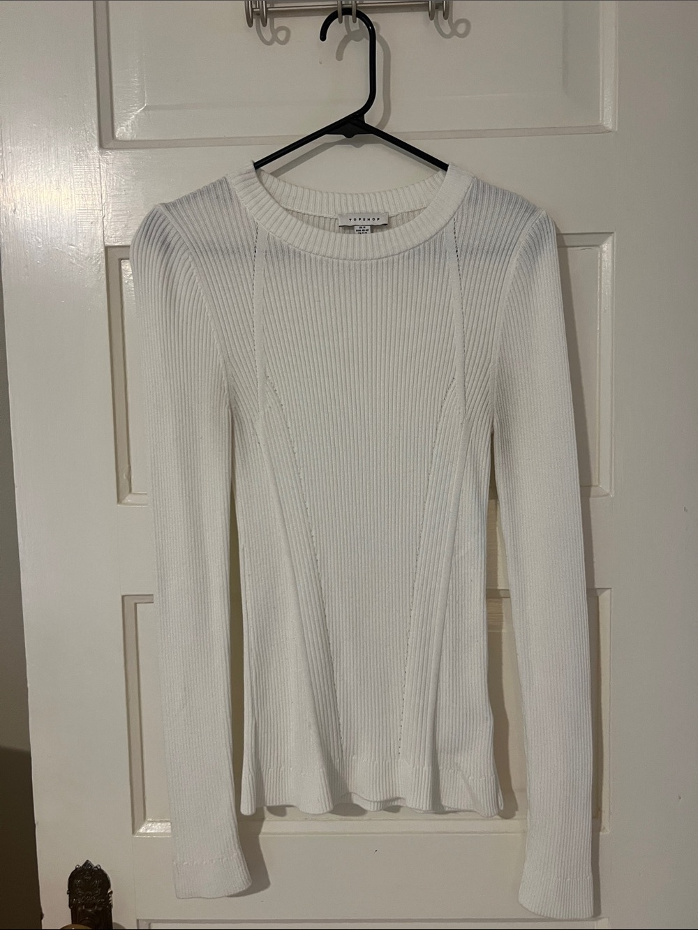 White Ribbed Long-Sleeve Knit Top